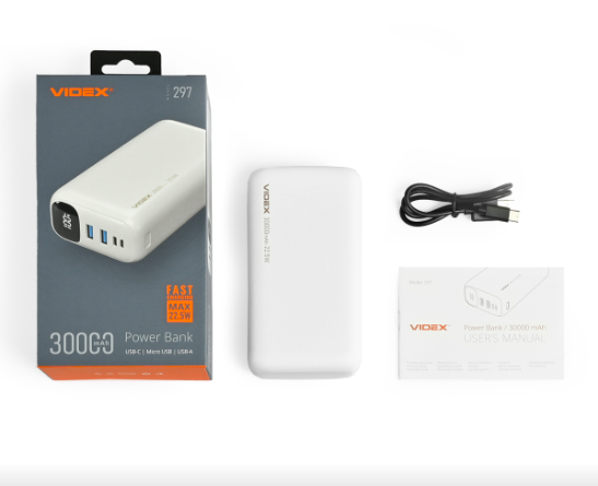 Павербанк VIDEX VPB-297 22.5W 30000mAh, белый,VPB-297-W - Фото 7 Павербанк VIDEX VPB-297 22.5W 30000mAh, белый,VPB-297-W - изображение 7