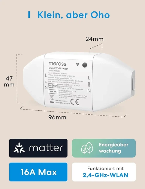 Розумний WiFi вимикач Meross Matter 16A з лічильником енергії, Alexa, Apple Home, Google Home, Home Assistant, 2 шт. - зображення 8
