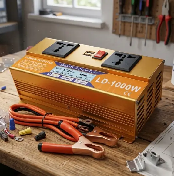 Інвертор з акумуляторною батареєю 1000т 12V/24V + LCD, золотий - изображение 7