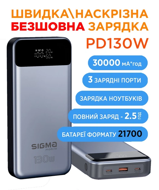 Портативный аккумулятор Sigma mobile X-power SI30A7QLX 30000mAh 130W Silver - изображение 6