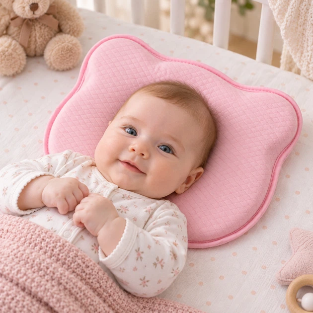 Подушка ортопедическая Papaella BabyComfort 27x22x3 см с эффектом памяти в форме мишки Розовая (4820227288724) - изображение 3