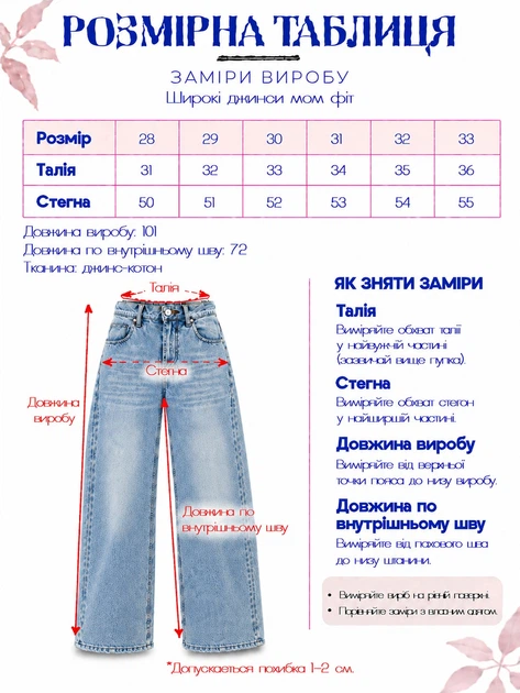 Жіночі широкі джинси мом фіт з бавовняного деніму ISSA PLUS W32 Синій (issa1562135) - изображение 5