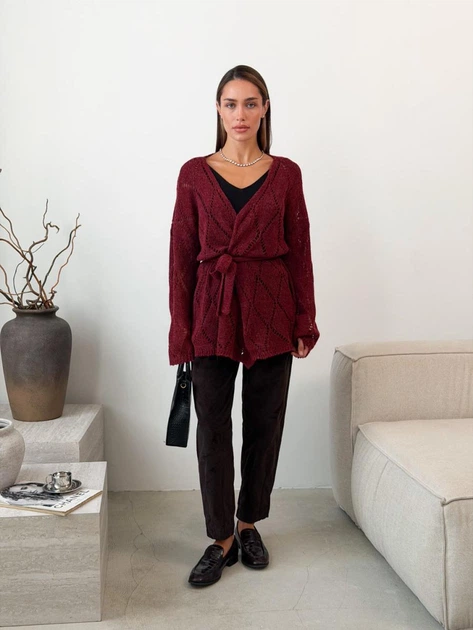 Вязаный женский кардиган Мечта ART KNIT бордо, oversize 046615 - Фото 8 Вязаный женский кардиган Мечта ART KNIT бордо, oversize 046615 - изображение 8