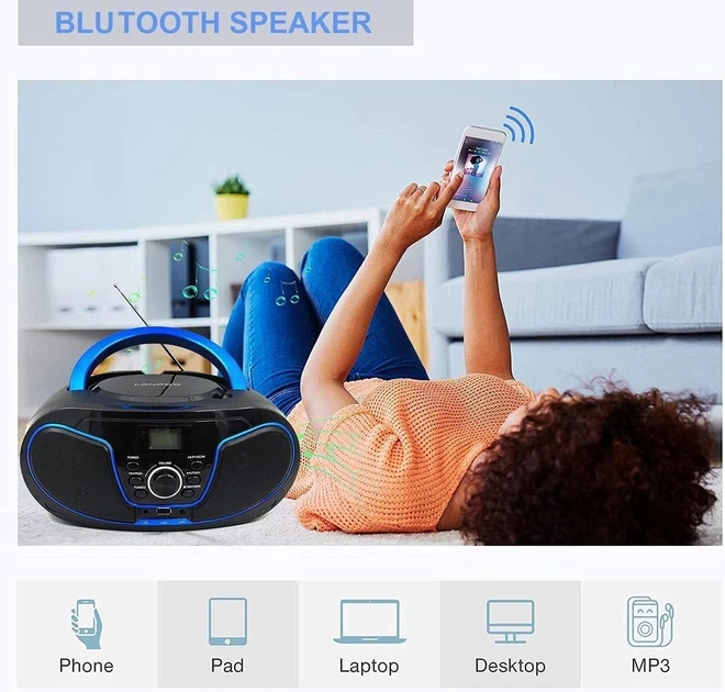 Портативний CD програвач бумбокс LONPOO LP-D02 з Bluetooth FM радіо USB MP3 AUX виходом на навушники та LCD дисплеєм живлення AC/DC (Довжина: 152 символи з пробілами) - зображення 11