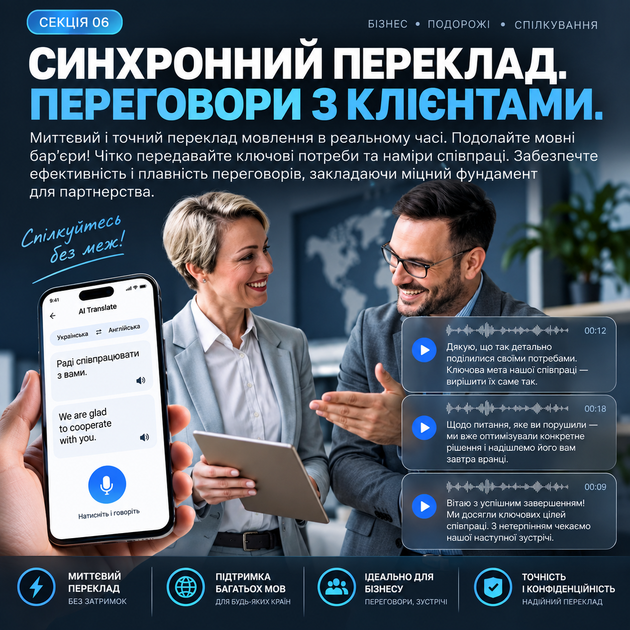 Магнітний AI-перекладач Bluetooth 5.2 для iOS та Android — 146 мов, офлайн-переклад, переклад відеодзвінків - зображення 9