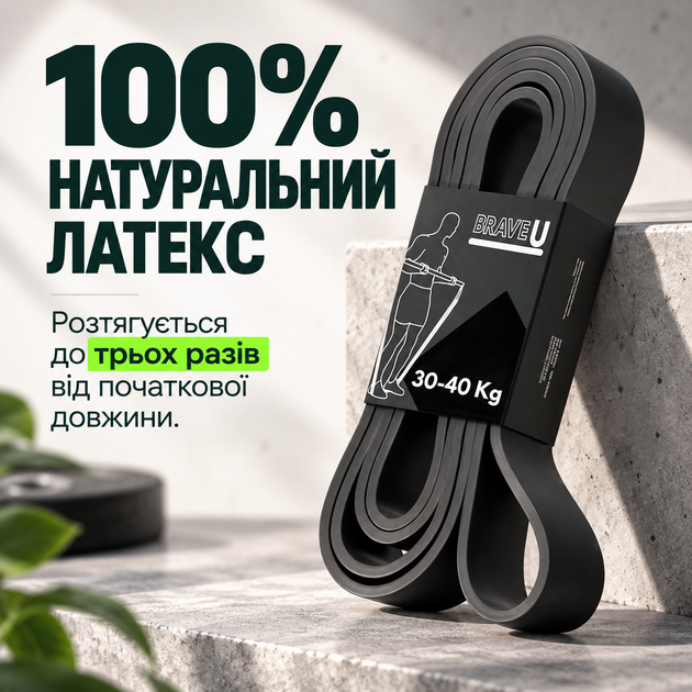 Резина Brave U петля для фитнеса черная (30-40 кг 24 мм) - изображение 2