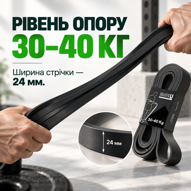 Резина Brave U петля для фитнеса черная (30-40 кг 24 мм) - изображение 3