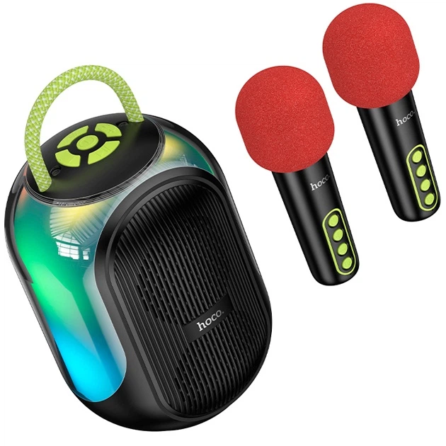 Колонка Bluetooth Hoco DS68 BT6.0 10W (2×5W) с RGB-подсветкой, TF и 2 беспроводными микрофонами для караоке Черный - изображение 4