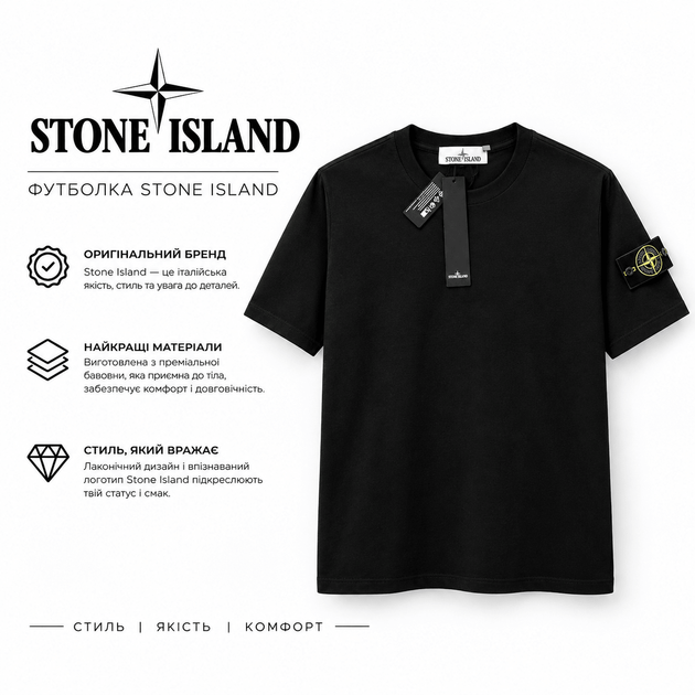 Мужская футболка хлопковая Stone Island L Black - Фото 1 Мужская футболка хлопковая Stone Island L Black - изображение 1