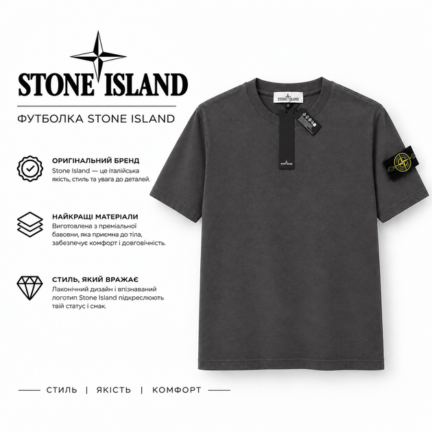 Мужская футболка хлопковая Stone Island M Graphite - Фото 1 Мужская футболка хлопковая Stone Island M Graphite - изображение 1