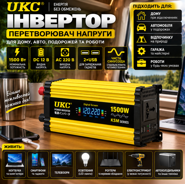 Перетворювачі напруги 2 USB-порти 1500w-s 12v Power inverter - изображение 4