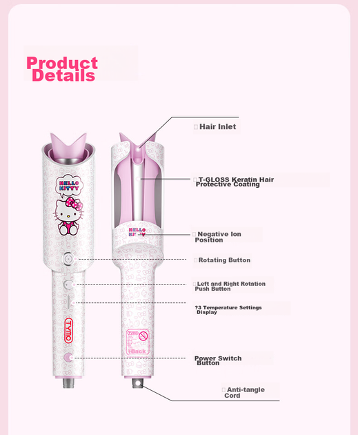 Машинка для завивки волос TYMO x HELLOKITTY HC503WL 32 мм - Фото 6 Машинка для завивки волос TYMO x HELLOKITTY HC503WL 32 мм - изображение 6