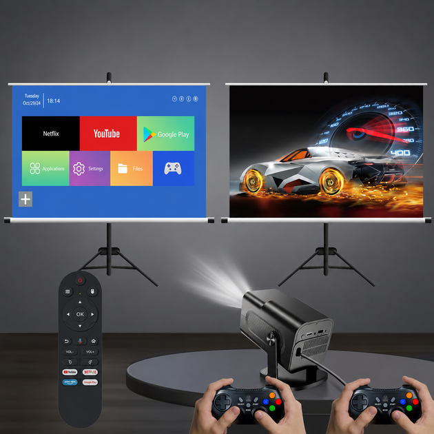 Професійний смарт-проєктор 36000 ігор / Домашній кінотеатр HCS350 pro AND HA-196/Смарт проєктор + Wi-Fi 5G, Bluetooth, HDMI, Android 12+ 2 геймпади - зображення 3