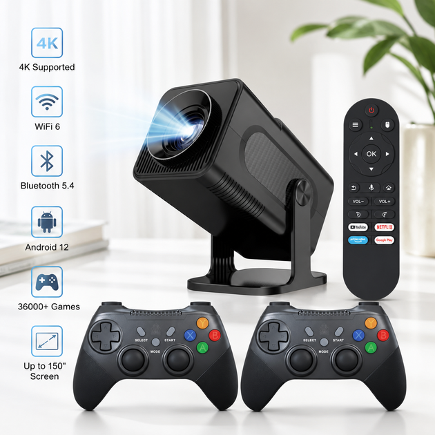 Професійний смарт-проєктор 36000 ігор / Домашній кінотеатр HCS350 pro AND HA-196/Смарт проєктор + Wi-Fi 5G, Bluetooth, HDMI, Android 12+ 2 геймпади - зображення 7