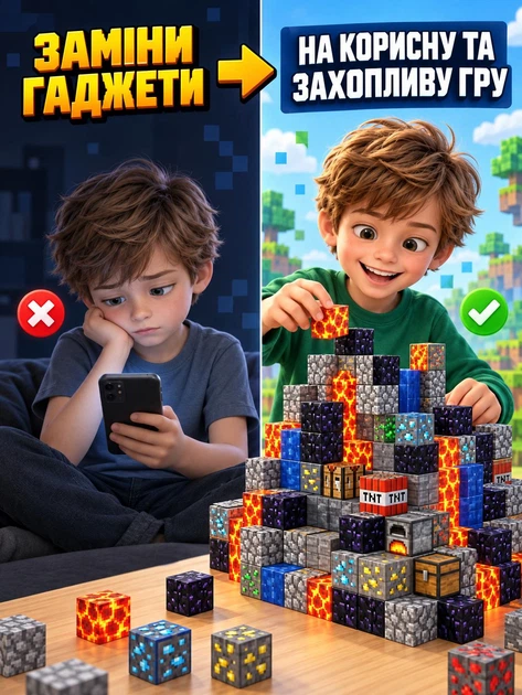 Магнітний конструктор Minecraft магнітні кубики у стилі Майнкрафт будівельний блочний 3D набір 143 магнітних блоків дитячий розвивальний для дітей хлопчиків і дівчаток іграшка з магнітами для творчості моделювання складання подарунка Magnetic - Фото 9 Магнітний конструктор Minecraft магнітні кубики у стилі Майнкрафт будівельний блочний 3D набір 143 магнітних блоків дитячий розвивальний для дітей хлопчиків і дівчаток іграшка з магнітами для творчості моделювання складання подарунка Magnetic - зображення 9