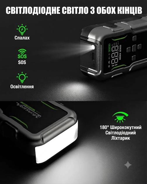 Пусковой стартер VoltSurge 8000 А с компрессором 160 PSI, аккумуляторный джамп-стартер 12 В для бензиновых и дизельных автомобилей, автоматический насос для шин, LCD-дисплей, LED-фонарь - изображение 7