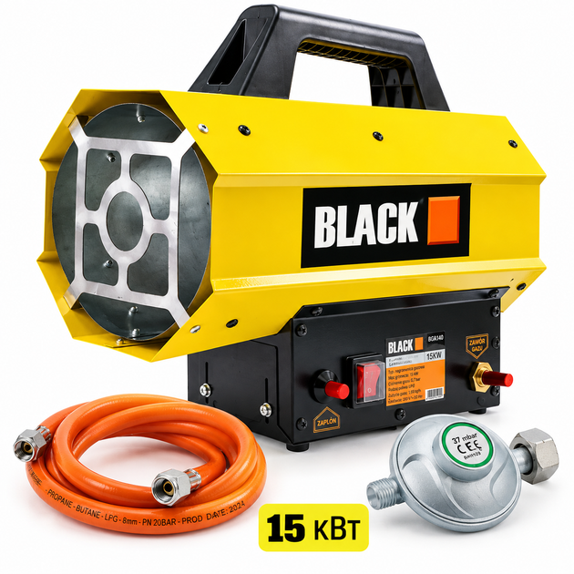 Газова теплова гармата BLACK 15 кВт Обігрівач на пропані та бутані зі шлангом і редуктором - зображення 8