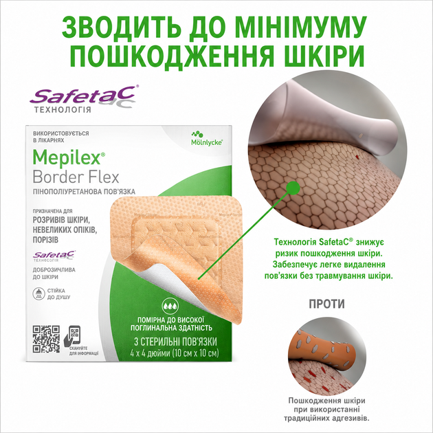 Медицинский водонипроницаемый пластырь Mepilex Border Flex 10 x 10 см для ран и травм кожи 3 шт - изображение 5