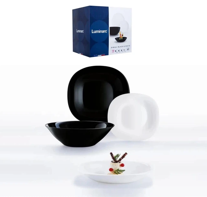 Сервиз столовый Luminarc Carine Black&White Черно-белый из стеклокерамики 19 предметов на 6 персон (163-135-N1491) - изображение 9