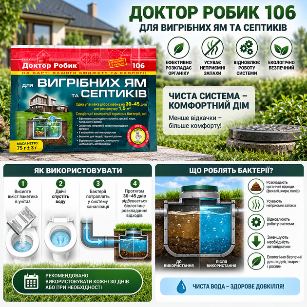 Биопрепарат Доктор Робик 75 г для выгребных ям и септиков&nbsp;1.5 м³ - изображение 4