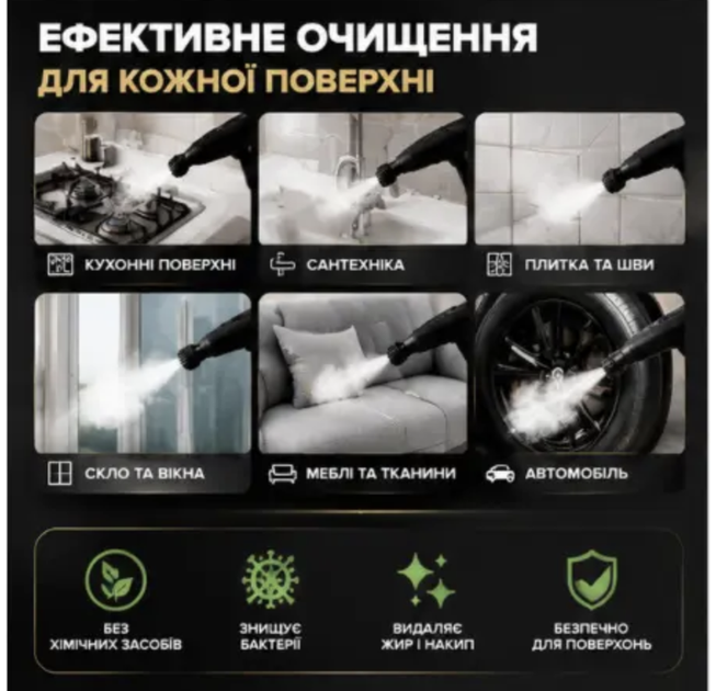Пароочисник для будинку 28 в 1 3000вт Паровий очищувач для авто меблів Парогенератор для килимів (Віпарювач-пароочисник) - зображення 4