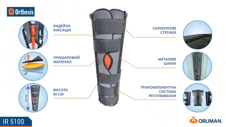 Тутор коленного сустава жесткий разъемный Orliman IR-5100 - Фото 10 Тутор коленного сустава жесткий разъемный Orliman IR-5100 - изображение 10