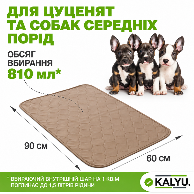 Пеленка многоразовая для собак 90х60 см, Бежевая - Фото 2 Пеленка многоразовая для собак 90х60 см, Бежевая - изображение 2