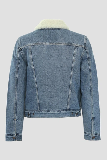 Жіноча джинсова куртка Levi's, блакитна, з хутром, розмір XL - зображення 5