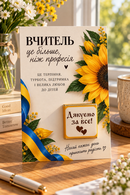 Открытка с шоколадом на День учителя Учитель Больше чем профессия (черный шоколад) - изображение 2