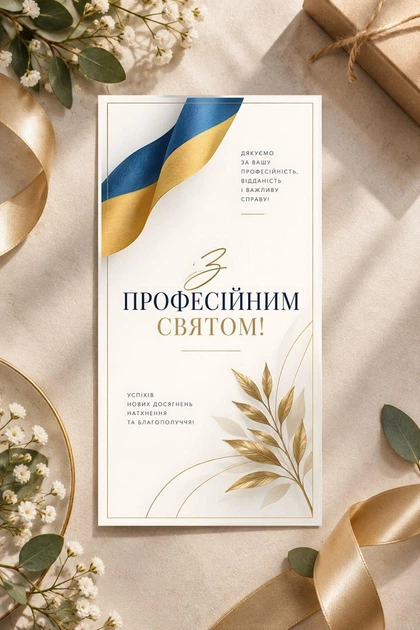 Открытка "С профессиональным праздником, флаг" с ламинацией, евроформат, одинарная, 10х21 см. - Фото 1 Открытка "С профессиональным праздником, флаг" с ламинацией, евроформат, одинарная, 10х21 см. - изображение 1