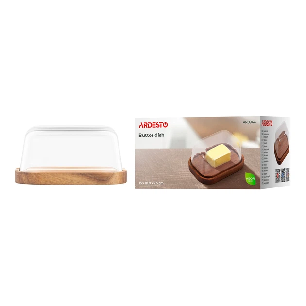 Масленка Midori 15х10,8х7,5 см боросиликатное стекло дерево прозрачная - изображение 3