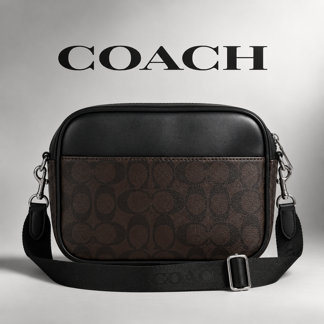 Мужская барсетка Coach прямоугольная черная. Маленькая сумка Coach с монограммой через плечо. Кросс-боди Coach. ART065 - Фото 1 Мужская барсетка Coach прямоугольная черная. Маленькая сумка Coach с монограммой через плечо. Кросс-боди Coach. ART065 - изображение 1