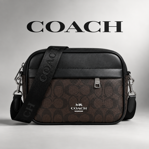 Мужская барсетка Coach прямоугольная черная. Маленькая сумка Coach с монограммой через плечо. Кросс-боди Coach. ART065 - Фото 2 Мужская барсетка Coach прямоугольная черная. Маленькая сумка Coach с монограммой через плечо. Кросс-боди Coach. ART065 - изображение 2