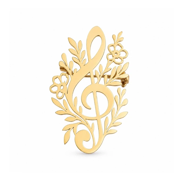 Брошь BROCHE Музыка Скрипичный ключ с цветами из стали золотистый BRSF115541 - Фото 1 Брошь BROCHE Музыка Скрипичный ключ с цветами из стали золотистый BRSF115541 - изображение 1