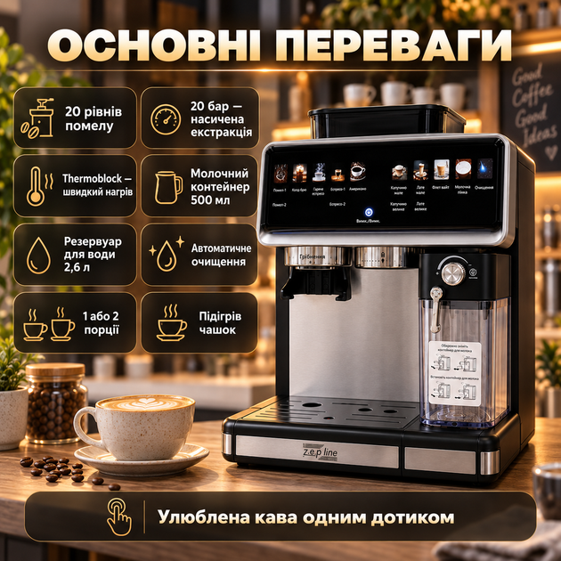Автоматическая кофемашина для дома ZP-6811 20 Бар кофеварка универсальная с капучинатором 1500 Вт Черная - изображение 9