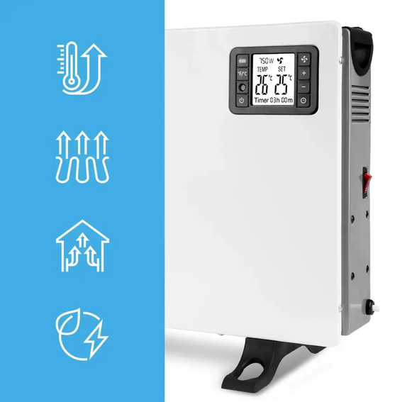 Конвекторный обогреватель MalTec CH2000DW Turbo 2000 Вт электрический конвектор с вентилятором термостатом пультом ДУ LCD дисплеем таймером 24 часа 3 режима 750 1250 2000 Вт Anti-Frost напольный белый - изображение 7