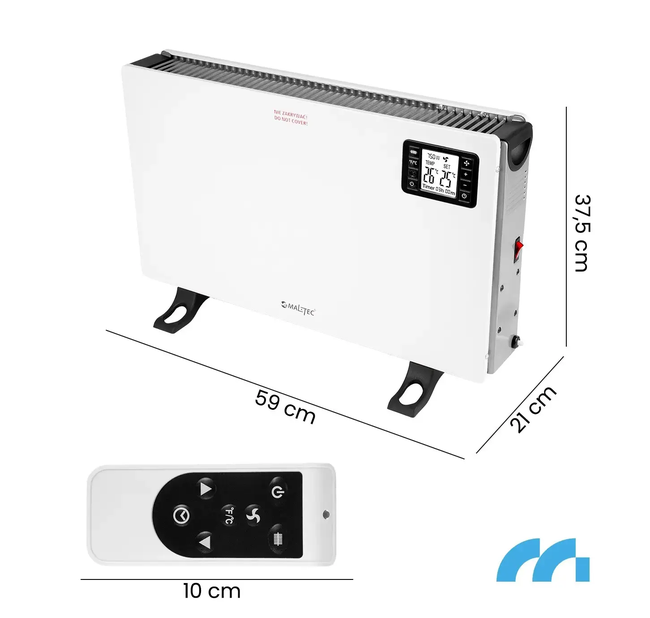 Конвекторный обогреватель MalTec CH2000DW Turbo 2000 Вт электрический конвектор с вентилятором термостатом пультом ДУ LCD дисплеем таймером 24 часа 3 режима 750 1250 2000 Вт Anti-Frost напольный белый - изображение 8