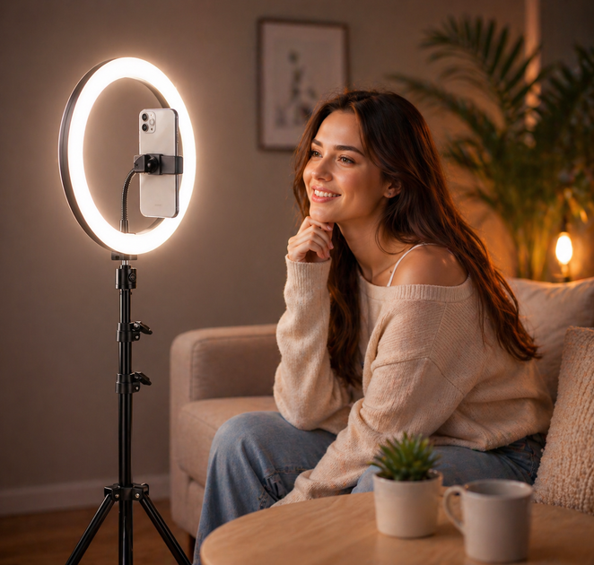 Кільцева лампа 32см LED зі штативом 200см для професійної зйомки - зображення 4