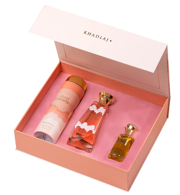 Zestaw damski Khadlaj Cloud Candy Perfumy 100 ml + Spray do ciała 200 ml + Olejek perfumowy 24 ml (6298043071017) - obraz 2