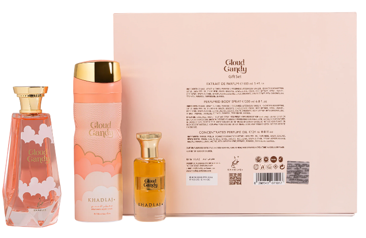 Zestaw damski Khadlaj Cloud Candy Perfumy 100 ml + Spray do ciała 200 ml + Olejek perfumowy 24 ml (6298043071017) - obraz 3