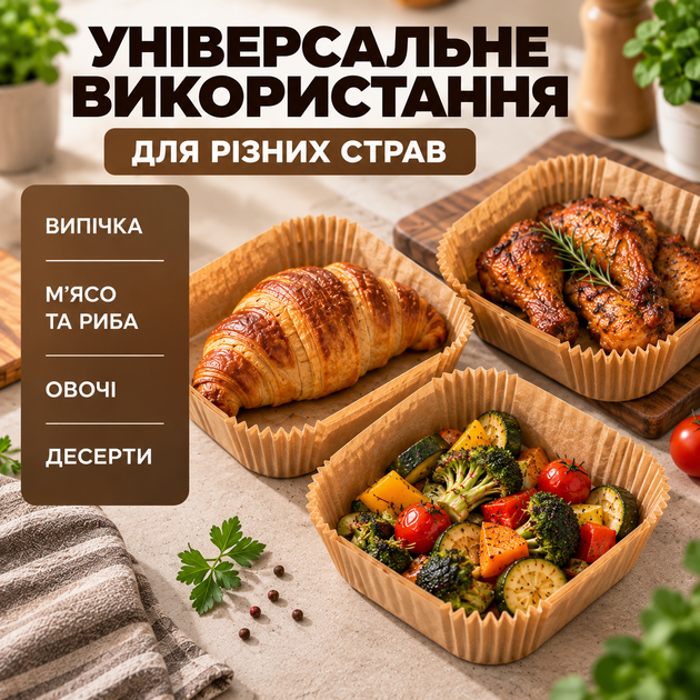 Пергамент для аэрогриля формы для выпекания одноразовые квадратные 50 шт формы для аэрогриля антипригарная пергаментная бумага для духовки AFPL 1 - изображение 2