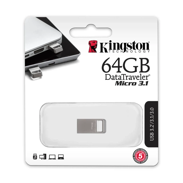 Накопитель Kingston 64GB USB 3.2 Type-A Gen1 DT Micro R200MB/s Metal - изображение 4