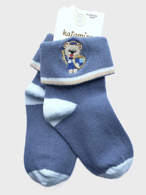 Носочки для младенцев Katamino Orso с вышитым мишкой Синие 19-21 / 6-12 мес. - Фото 1 Носочки для младенцев Katamino Orso с вышитым мишкой Синие 19-21 / 6-12 мес. - изображение 1