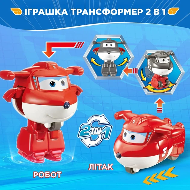 Игровая фигурка-трансформер Super Wings Джетт робот, самолет 5 см ударопрочный пластик - Фото 3 Игровая фигурка-трансформер Super Wings Джетт робот, самолет 5 см ударопрочный пластик - изображение 3