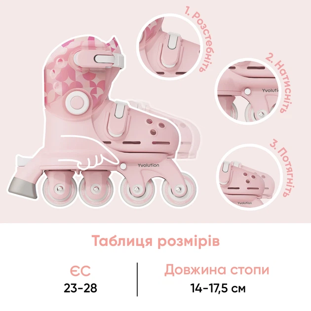 Роликові ковзани Yvolution Twista 24-28 см пластик рожеві - зображення 4