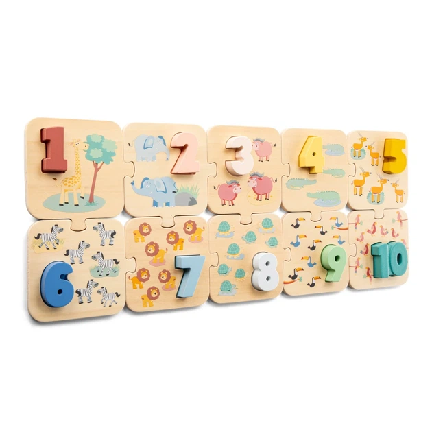 Деревянный пазл-вкладыш Сафари с цифрами, New Classic Toys - Фото 1 Деревянный пазл-вкладыш Сафари с цифрами, New Classic Toys - изображение 1