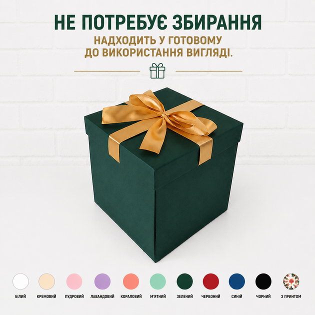 Подарункова розкладна коробка сюрприз 3-рівнева для фото, солодощів та подарунку, коробка трансформер 16х16х16 см Зелена - зображення 2