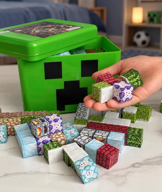 Великий магнітний конструктор Minecraft Kriper 248 блоків+ 4 фігурки у подарунковій коробці, магнітні кубики Майнкрафт Magnetic Cube (Kriper01) - зображення 2