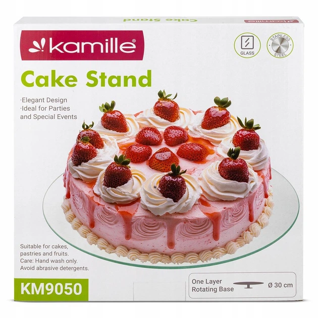 Тортовница Kamille 30 см стеклянная вращающаяся на низкой ножке с устойчивым основанием KM-9050 - изображение 8