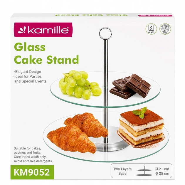 Этажерка Kamille 2-ярусная стеклянная круглая 21/25 см с ручкой для сервировки KM-9052 - изображение 8